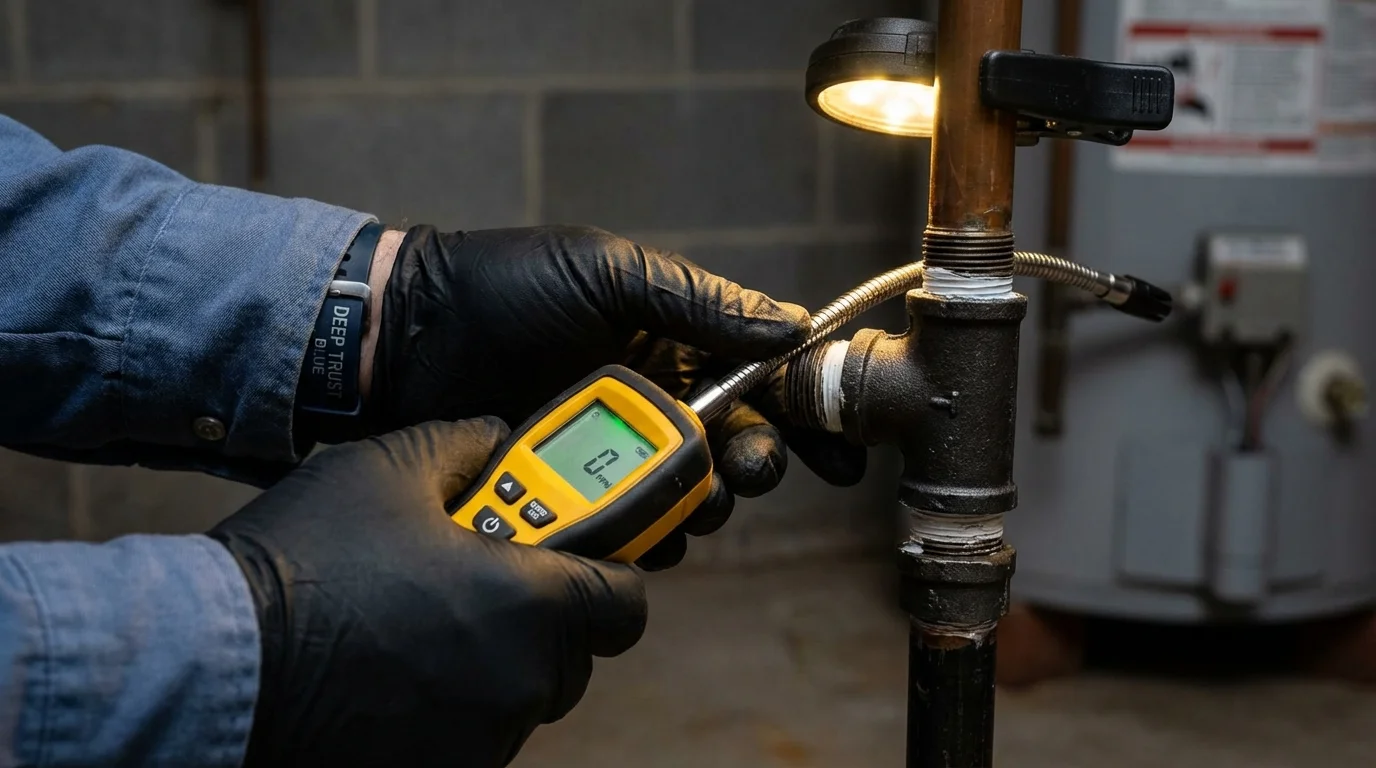 Gas leak detection with electronic sniffer by Johns Plumbing LLC in French Lick