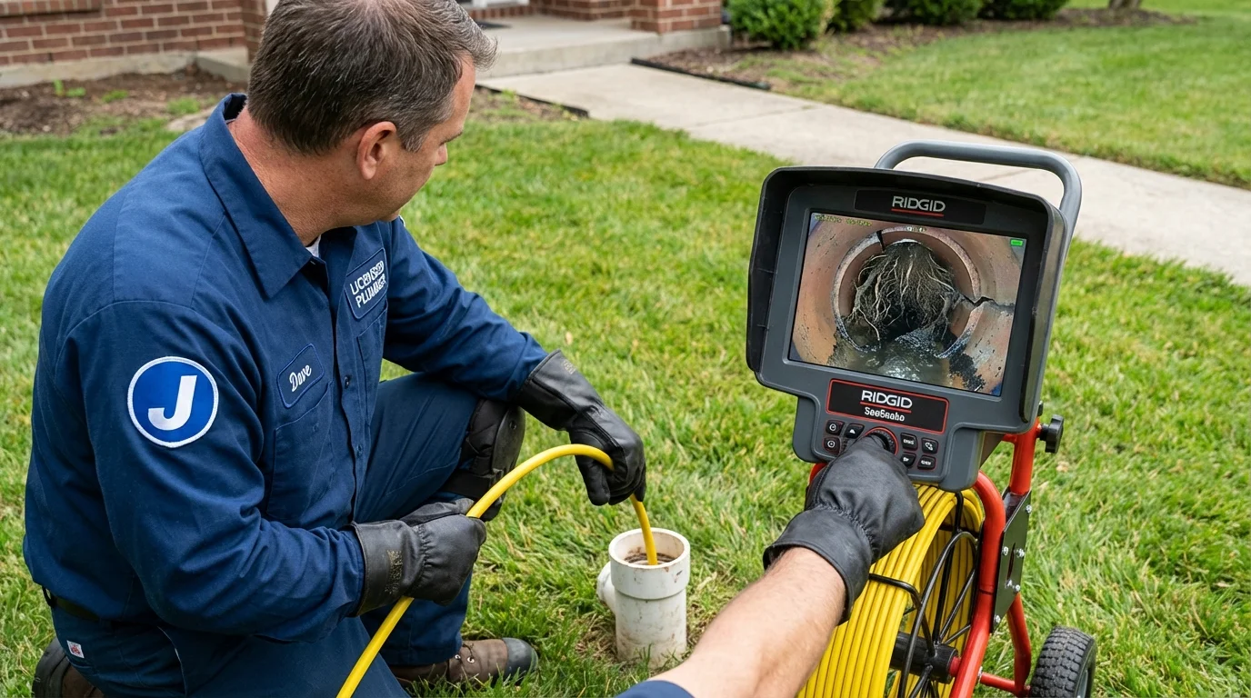 Sewer camera inspection being performed by Johns Plumbing LLC in French Lick